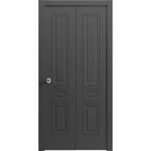 Sliding Closet Bi-fold Doors 36 x 80 inches | Mela 7001 Painted Black | Sturdy Tracks Moldings Trims Hardware Set | Wood Solid Bedroom Wardrobe Doors