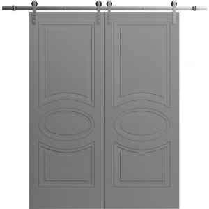 Modern Double Barn Door 36" x 80" inches / Mela 7001 Painted Grey / 13FT Silver Rail Track Set / Solid Panel Interior Doors