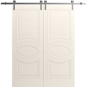 Modern Double Barn Door 36" x 80" inches / Mela 7001 Painted Creamy / 13FT Silver Rail Track Set / Solid Panel Interior Doors
