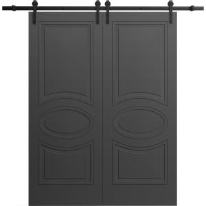 Modern Double Barn Door 36" x 80" inches / Mela 7001 Painted Black / 13FT Rail Track Set / Solid Panel Interior Doors