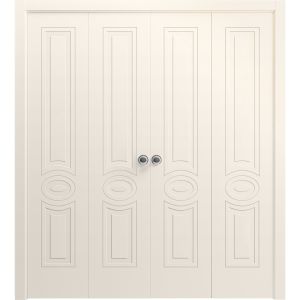 Sliding Closet Double Bi-fold Doors 72 x 80 inches | Mela 7001 Painted Creamy | Sturdy Tracks Moldings Trims Hardware Set | Wood Solid Bedroom Wardrobe Doors