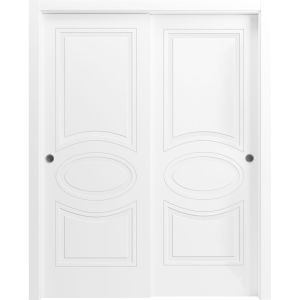 Sliding Closet Bypass Doors 36 x 80 inches / Mela 7001 Matte White / Rails Hardware Set / Wood Solid Bedroom Wardrobe Doors 