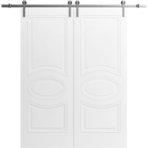 Modern Double Barn Door / Mela 7001 Matte White / 13FT Rail Track Set / Solid Panel Interior Doors