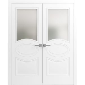 Solid French Double Doors Opaque Glass / Mela 7012 Matte White / Wood Solid Panel Frame / Closet Bedroom Modern Doors -36" x 80"