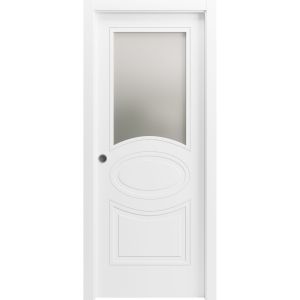Sliding Pocket Door 18 x 80 inches with Opaque Glass / Mela 7012 Matte White / Kit Rail Hardware / Wood Interior Bedroom Modern Doors