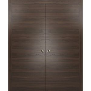 Planum 0010 Modern Interior Closet Sliding Flush Double Pocket Chocolate Ash with Frames Tracks Hardware Set