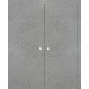 Sliding French Double Pocket Doors | Planum 0010 Concrete | Kit Trims Rail Hardware | Solid Wood Interior Bedroom Sturdy Doors