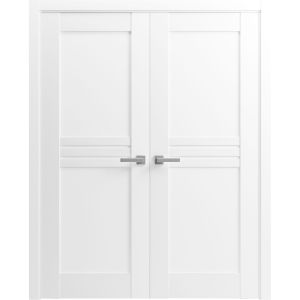 Solid French Double Doors / Mela 7444 White Silk / Wood Solid Panel Frame / Closet Bedroom Modern Doors -36" x 80"