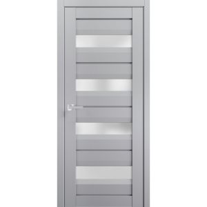 Interior Solid French Door | Veregio 7455 Matte Grey with Frosted Glass | Single Regular Panel Frame Trims Handle | Bathroom Bedroom Sturdy Doors 