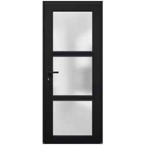 Front Exterior Prehung FiberGlass Door Frosted Glass / Manux 8552 Matte Black / Office Commercial and Residential Doors Entrance Patio Garage