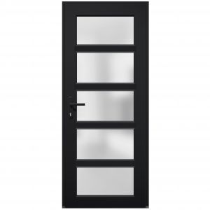 Front Exterior Prehung FiberGlass Door Frosted Glass / Manux 8002 Matte Black / Office Commercial and Residential Doors Entrance Patio Garage-W30" x H80"-Right-hand Inswing