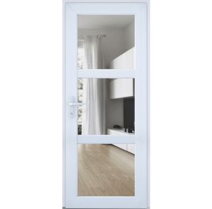 Front Exterior Prehung FiberGlass Door Clear Glass See-through / Manux 8555 White Silk Clear Glass / Office Commercial and Residential Doors Entrance Patio Garage-W30" x H80"-Right-hand Inswing