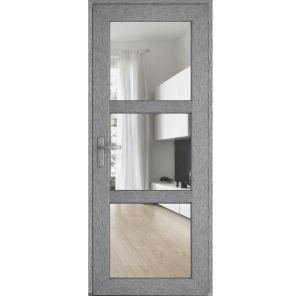 Front Exterior Prehung FiberGlass Door Clear Glass See-through / Manux 8555 Grey Ash Clear Glass / Office Commercial and Residential Doors Entrance Patio Garage-W36" x H80"-Left-hand Inswing