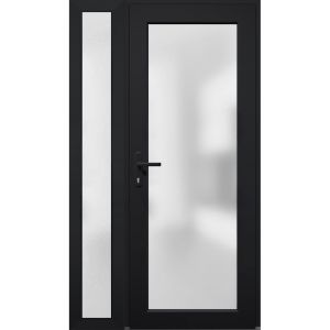 Front Exterior Prehung Metal-Plastic Door Frosted Glass / Manux 8102 Matte Black / Side Exterior Window /  Office Commercial and Residential Doors Entrance Patio Garage-W30+12" x H80"-Right-hand Inswing