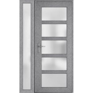 Front Exterior Prehung Metal-Plastic Door Frosted Glass / Manux 8002 Grey Ash / Side Exterior Window /  Office Commercial and Residential Doors Entrance Patio Garage-W36+12" x H80"-Right-hand Inswing