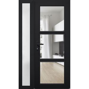 Front Exterior Prehung FiberGlass Door Clear Glass See-through / Manux 8555 Matte Black Clear Glass / Side Exterior Window /  Office Commercial and Residential Doors Entrance Patio Garage-W36+12" x H80"-Right-hand Inswing