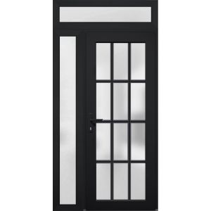 Front Exterior Prehung FiberGlass Door Frosted Glass / Manux 8312 Matte Black / Side and Top Exterior Window / Office Commercial and Residential Doors Entrance Patio Garage-W36+12" x H80+14"-Right-hand Inswing