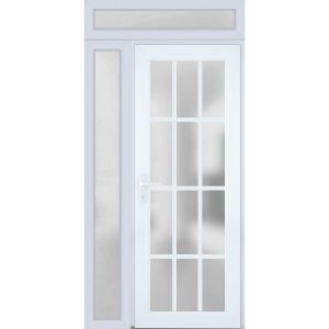 Front Exterior Prehung FiberGlass Door Frosted Glass / Manux 8312 White Silk / Side and Top Exterior Window / Office Commercial and Residential Doors Entrance Patio Garage-W36+12" x H80+14"-Right-hand Inswing