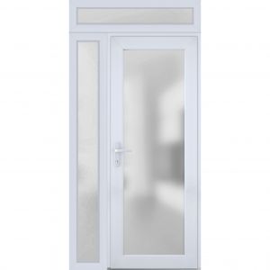 Front Exterior Prehung FiberGlass Door Frosted Glass / Manux 8102 White Silk / Side and Top Exterior Window / Office Commercial and Residential Doors Entrance Patio Garage-W30+12" x H80+16"-Right-hand Inswing