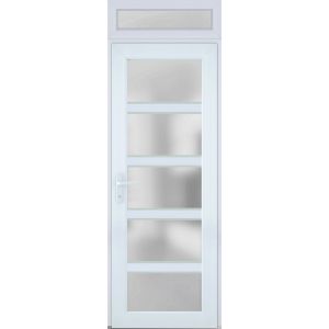 Front Exterior Prehung Metal-Plastic Door Frosted Glass / Manux 8002 White Silk / Top Exterior Window / Office Commercial and Residential Doors Entrance Patio Garage-W36" x H80+14"-Right-hand Inswing