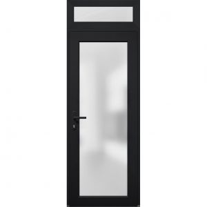 Front Exterior Prehung Metal-Plastic Door Frosted Glass / Manux 8102 Matte Black / Top Exterior Window / Office Commercial and Residential Doors Entrance Patio Garage-W30" x H80+16"-Right-hand Inswing
