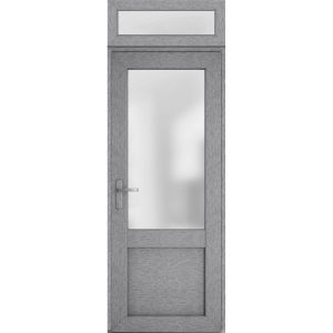 Front Exterior Prehung FiberGlass Door Frosted Glass / Manux 8422 Grey Ash / Transom Window / Office Commercial and Residential Doors Entrance Patio Garage-W36" x H80+14"-Right-hand Inswing