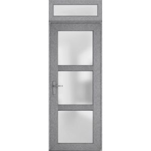 Front Exterior Prehung FiberGlass Door Frosted Glass / Manux 8552 Grey Ash / Top Exterior Window / Office Commercial and Residential Doors Entrance Patio Garage-W36" x H80+14"-Right-hand Inswing
