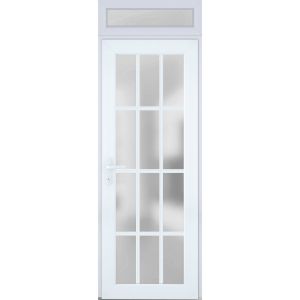 Front Exterior Prehung FiberGlass Door Frosted Glass / Manux 8312 White Silk / Transom Window / Office Commercial and Residential Doors Entrance Patio Garage-W36" x H80+14"-Right-hand Inswing