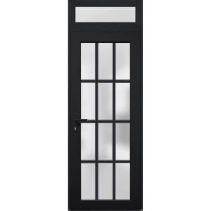 Front Exterior Prehung FiberGlass Door Frosted Glass / Manux 8312 Matte Black / Transom Window / Office Commercial and Residential Doors Entrance Patio Garage-W36" x H80+14"-Right-hand Inswing