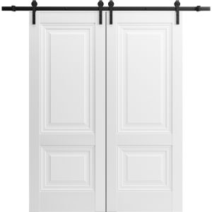 Sturdy Double Barn Door with | Lucia 8831 White Silk | 13FT Rail Hangers Heavy Set | Solid Panel Interior Doors