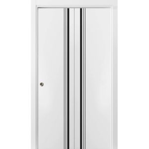 Sliding Closet Bi-fold Doors | Planum 0011 White Silk | Sturdy Tracks Moldings Trims Hardware Set | Wood Solid Bedroom Wardrobe Doors 