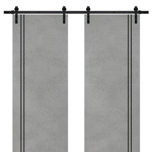 Sliding Double Barn Doors with Hardware | Planum 0016 Concrete | 13FT Rail Hangers Sturdy Set | Modern Solid Panel Interior Hall Bedroom Bathroom Door