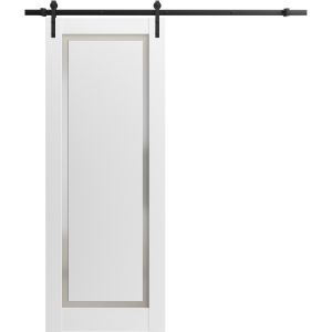 Sliding Barn Door with Hardware | Planum 0888 Painted White with Frosted Glass | 6.6FT Rail Hangers Sturdy Set | Modern Solid Panel Interior Doors-18" x 80"