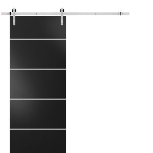 Sturdy Barn Door with Hardware | Planum 0210 Black Matte | 6.6FT Rail Hangers Heavy Set | Modern Solid Panel Interior Doors