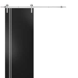 Sturdy Barn Door with Hardware | Planum 0310 Black Matte | 6.6FT Rail Hangers Heavy Set | Modern Solid Panel Interior Doors
