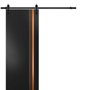 Sturdy Barn Door with Hardware | Planum 2010 Black Matte and Aluminum Strips | 6.6FT Rail Hangers Heavy Set | Modern Solid Panel Interior Doors