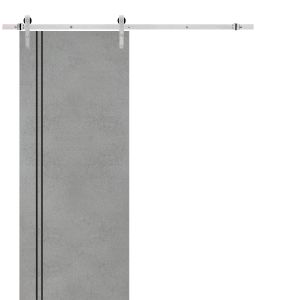 Sliding Barn Door with 6.6ft Hardware | Planum 0016 Concrete | Rail Hangers Sturdy Silver Set | Modern Solid Panel Interior Doors