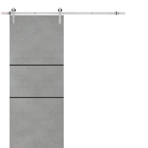 Sliding Barn Door with 6.6ft Hardware | Planum 0014 Concrete | Rail Hangers Sturdy Silver Set | Modern Solid Panel Interior Doors