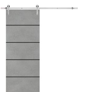 Sliding Barn Door with 6.6ft Hardware | Planum 0015 Concrete | Rail Hangers Sturdy Silver Set | Modern Solid Panel Interior Doors
