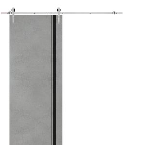 Sliding Barn Door with 6.6ft Hardware | Planum 0011 Concrete | Rail Hangers Sturdy Silver Set | Modern Solid Panel Interior Doors