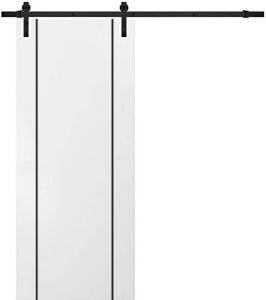 Sturdy Barn Door with Hardware | Planum 0017 White Silk | 6.6FT Rail Hangers Heavy Set | Modern Solid Panel Interior Doors-18" x 80"
