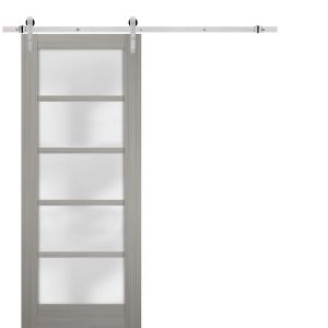 Sturdy Barn Door | Quadro 4002 Ginger Ash with Frosted Glass | 6.6FT Rail Hangers Heavy Hardware Set | Solid Panel Interior Doors