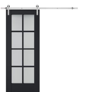 Sturdy Barn Door | Veregio 7412 Antracite with Frosted Glass | 6.6FT Silver Rail Hangers Heavy Hardware Set | Solid Panel Interior Doors