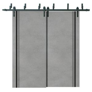 Barn Bypass Doors with 6.6ft Hardware | Planum 0011 Concrete | Sturdy Heavy Duty Rails Kit Steel Set | Double Sliding Door