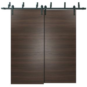 Sliding Closet Barn Bypass Doors | Planum 0010 Chocolate Ash | Sturdy Top Mount 6.6ft Rails Hardware Set | Wood Solid Bedroom Wardrobe Doors 