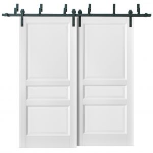 Barn Bypass Doors with 6.6ft Hardware | Lucia 31 White Silk | Sturdy Heavy Duty Rails Kit Steel Set | Double Sliding Kitchen Pantry Shaker Panel Door
