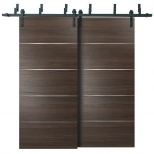 Barn Bypass Doors with 6.6ft Hardware | Planum 0020 Chocolate Ash | Sturdy Heavy Duty Rails Kit Steel Set | Double Sliding Door