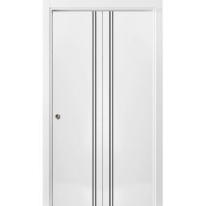 Sliding Closet Bi-fold Doors | Planum 0016 White Silk | Sturdy Tracks Moldings Trims Hardware Set | Wood Solid Bedroom Wardrobe Doors 