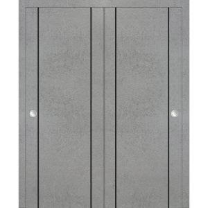 Sliding Closet Bypass Doors | Planum 0017 Concrete | Sturdy Rails Moldings Trims Hardware Set | Wood Solid Bedroom Wardrobe Doors-36" x 80" (2* 18x80)