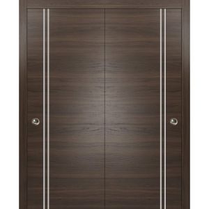 Sliding Closet Bypass Doors | Planum 0310 Chocolate Ash | Sturdy Top Mount Rails Moldings Trims Hardware Set | Wood Solid Bedroom Wardrobe Doors 